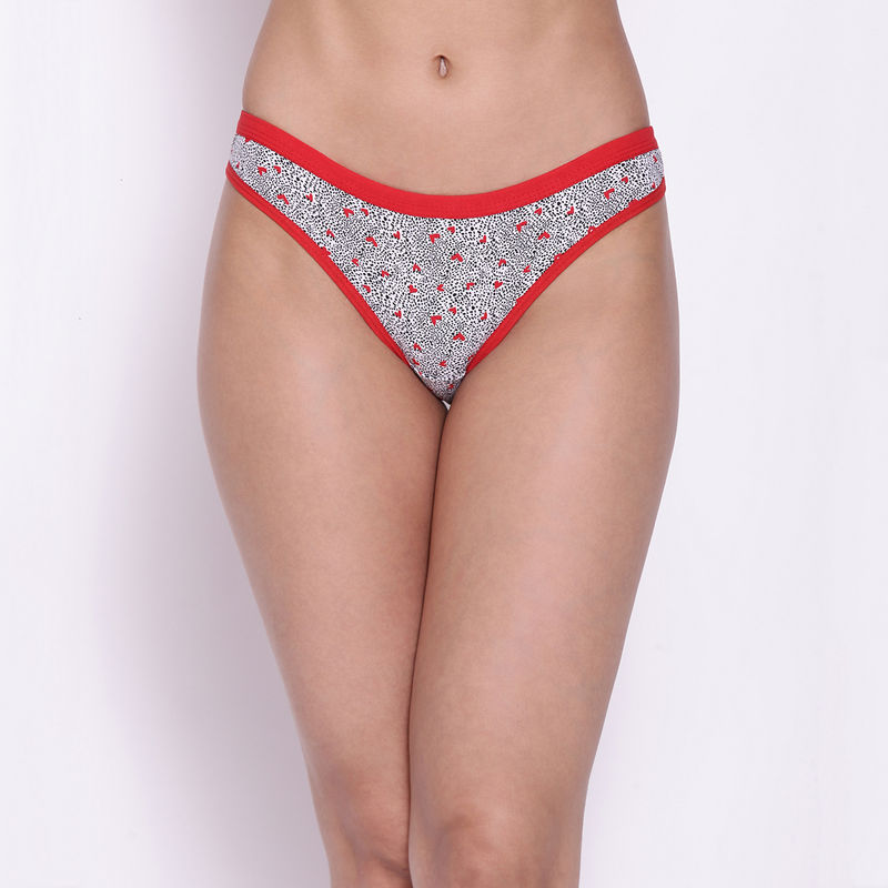 Clovia Low Waist Printed Bikini Panty in Grey Cotton Buy Clovia Low Waist Printed Bikini