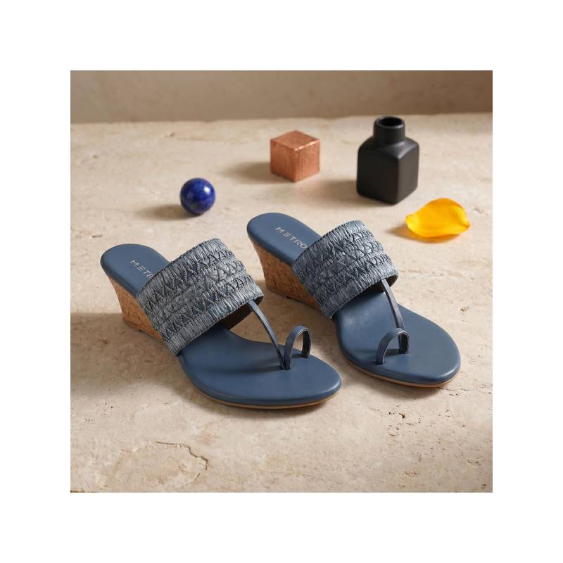 Metro Women Blue Wedge Sandal Heels (EU 36)