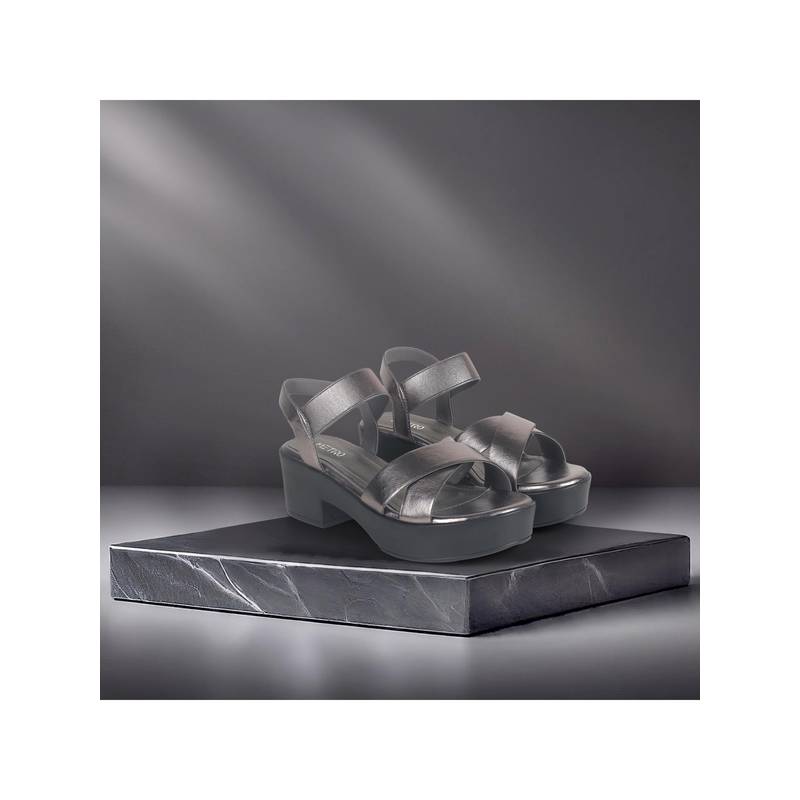 Metro Women Grey Black Sandal Heels (EU 36)
