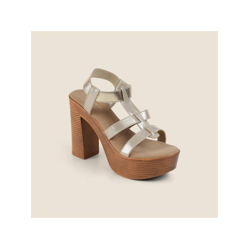 Metro Women Gold Black Sandal Heels (EU 36)