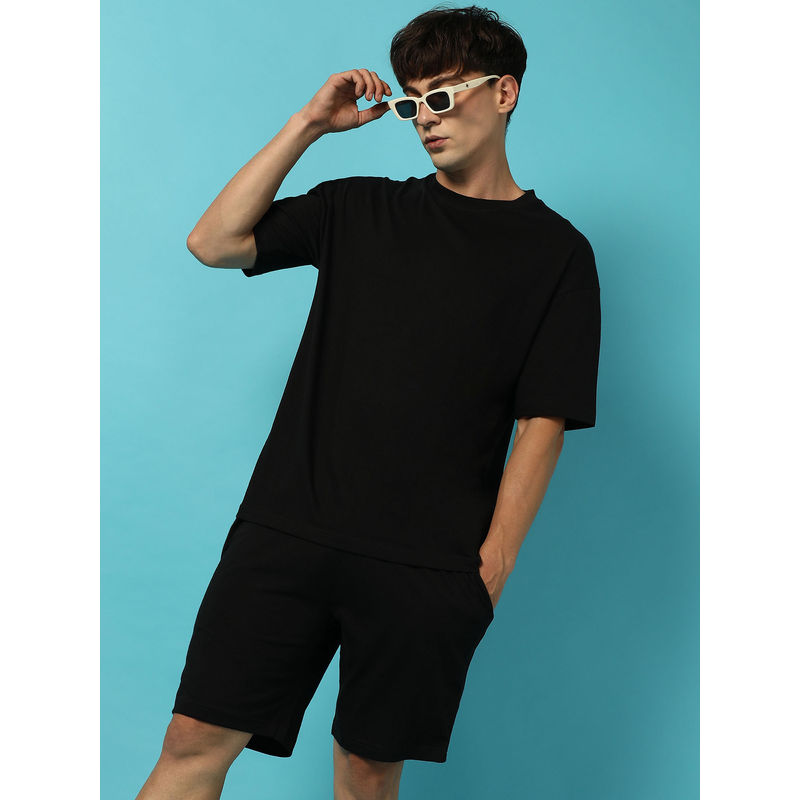 Campus Sutra Mens Oversized Solid Black Casual Co-Ord (Set of 2) (S)