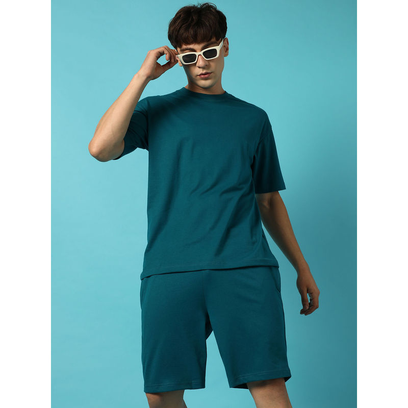 Campus Sutra Mens Oversized Solid Teal Blue Casual Co-Ord (Set of 2) (XL)