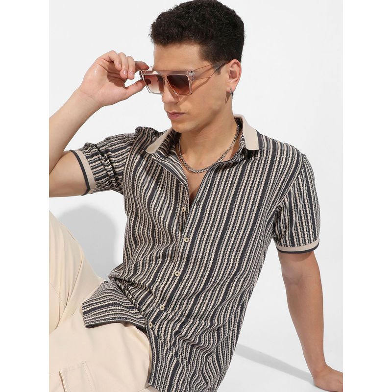 Campus Sutra Mens Multicolor Contrast Knitted Shirt (XL)