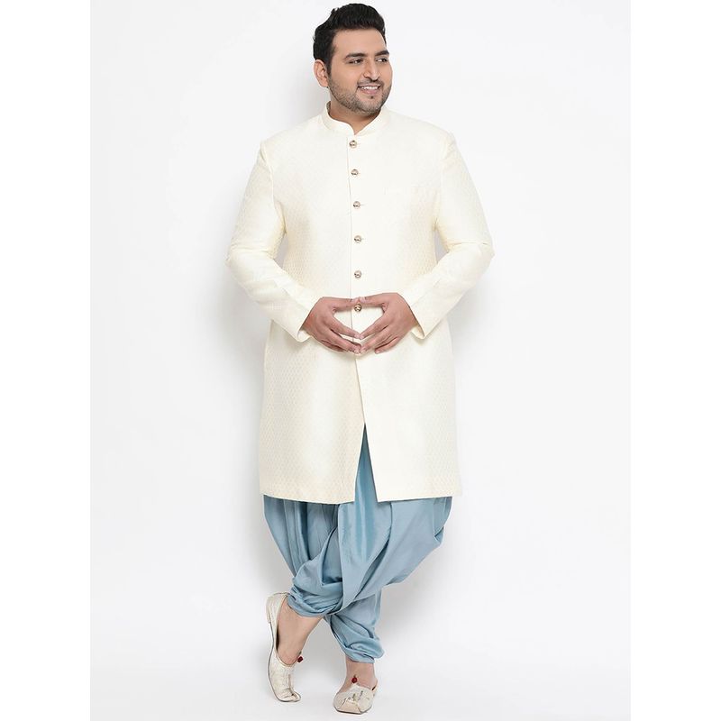 KISAH PLUS White Woven Sherwani And Dhoti Pant (Set of 2) (48)