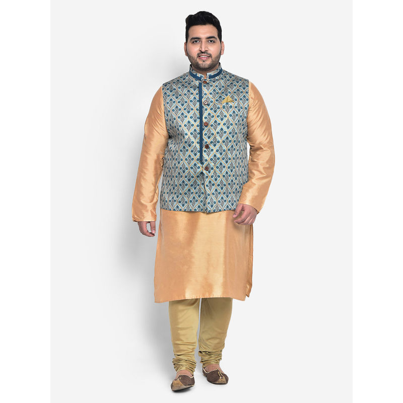 KISAH PLUS Cotton Blend Blue Kurta Jacket (Set of 3)