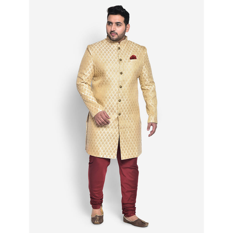 KISAH PLUS Silk Blend Cream Sherwani (Set of 2)