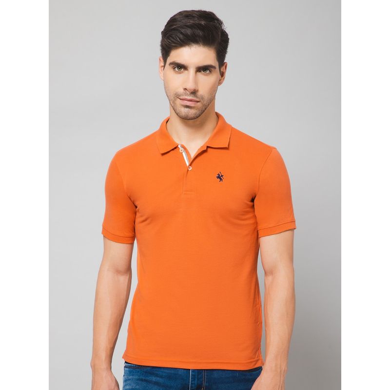 Cantabil Men Orange Polo T-Shirt (XL)