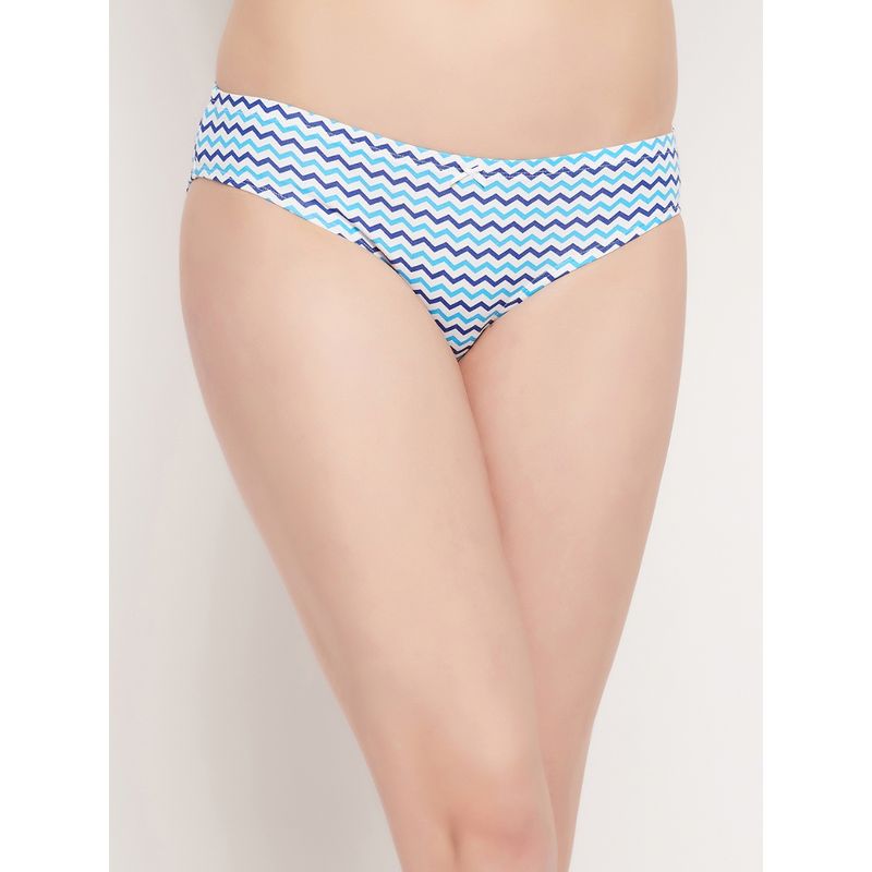 Clovia Low Waist Printed Bikini Panty With Inner Elastic - Cotton - Blue (S)