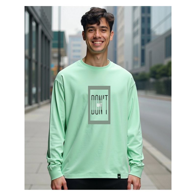 Bewakoof Men's Bird Egg Green Don't Quit Typography Oversized T-Shirt (S)