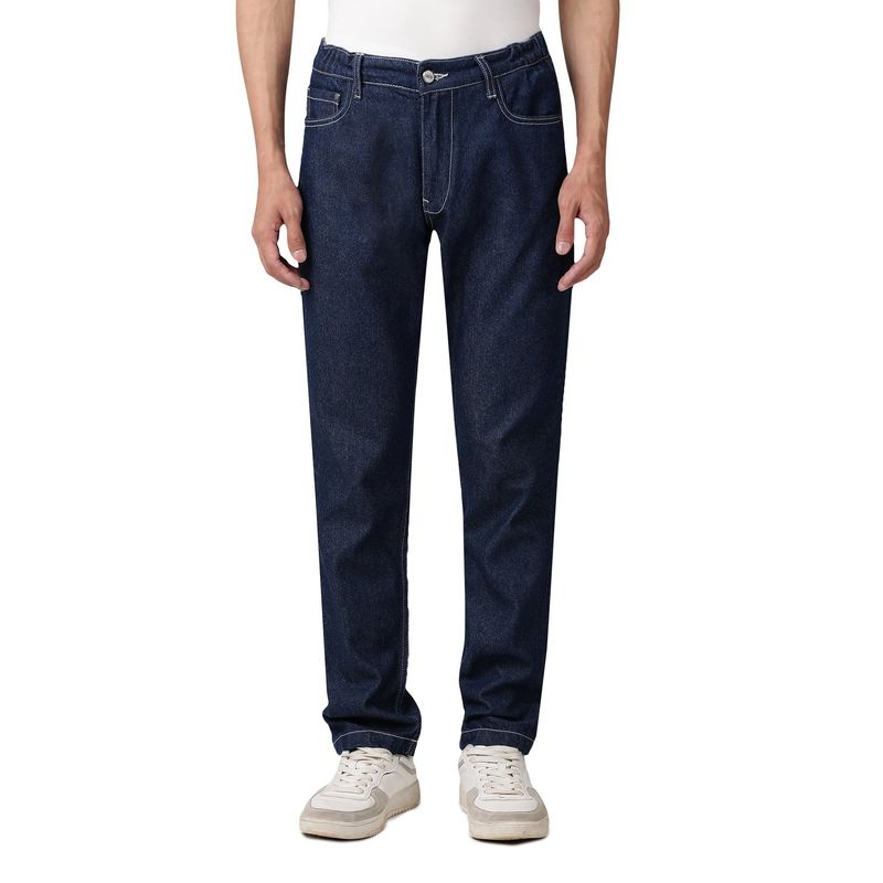 NoBiY Mid Waist Navy Blue Color Essential Jeans (32)