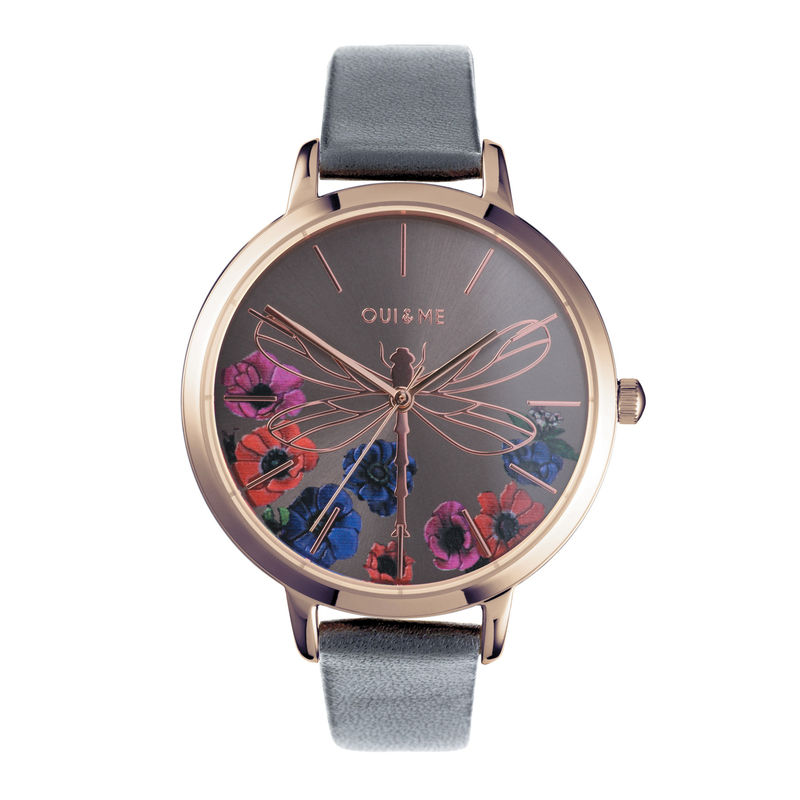 OUI ME Grande Fleurette Analog Dark Grey Round Dial Women s Watch 