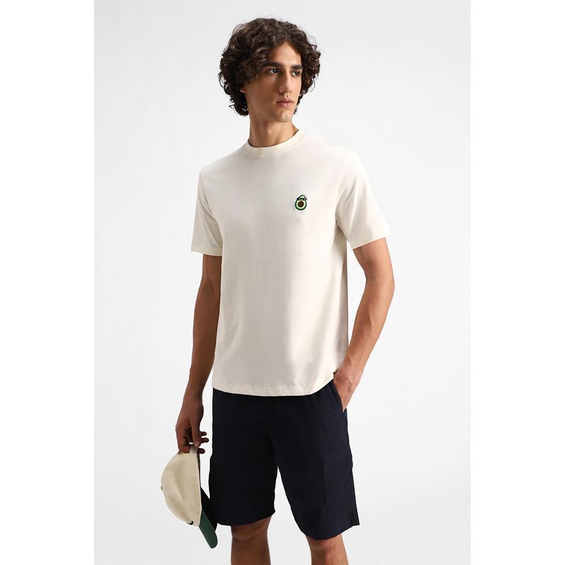 Snitch Off White Embroidery Half Sleeves Regular Casual T-Shirt for Men (XL)
