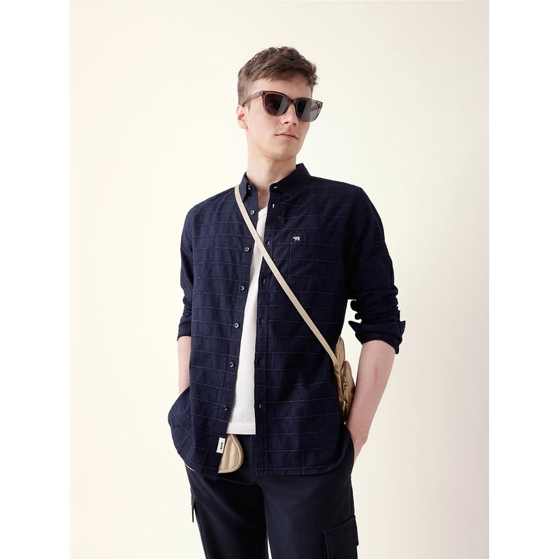 THE BEAR HOUSE Men’s Casual Check Blue Shirt (L)
