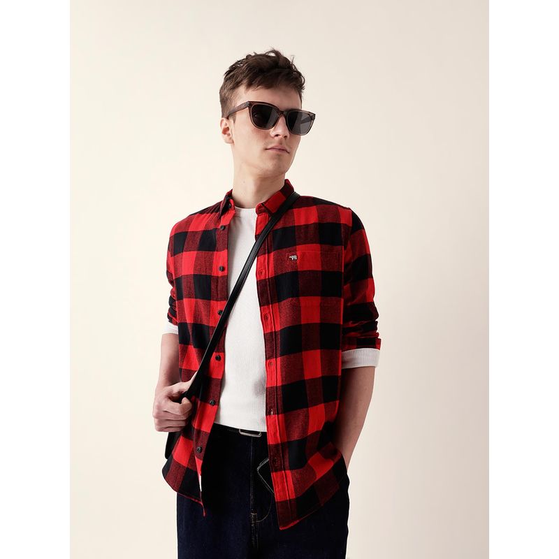 THE BEAR HOUSE Men’s Casual Checkered Red Shirt (S)