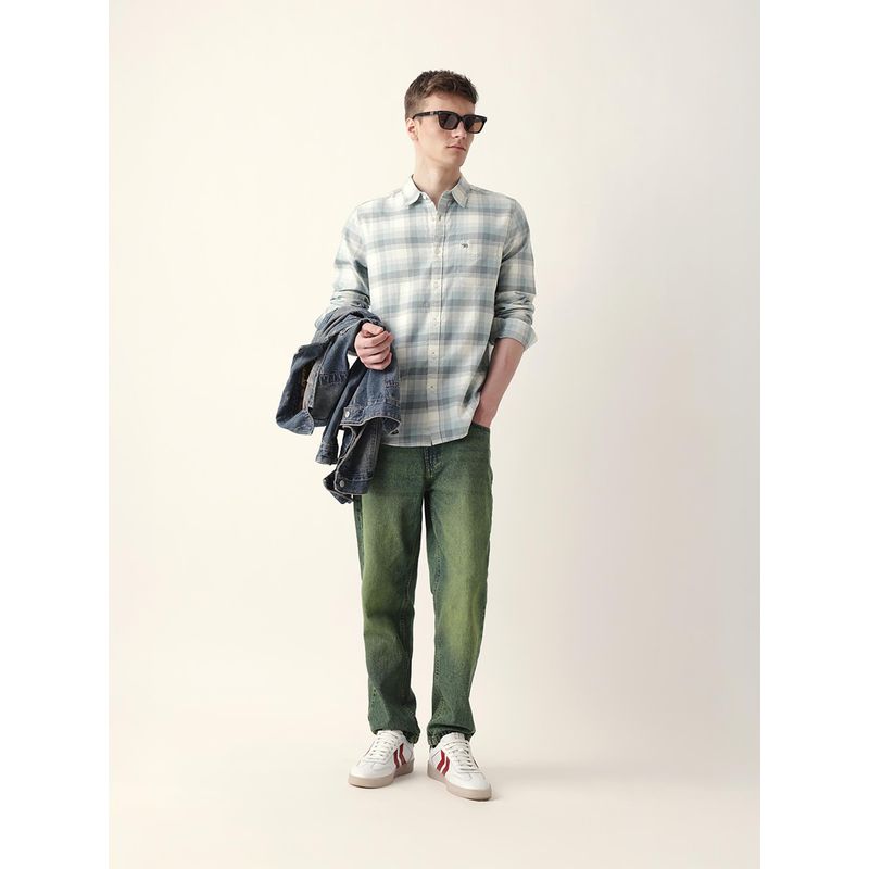 THE BEAR HOUSE Men’s Casual Checkered Teal Shirt (S)