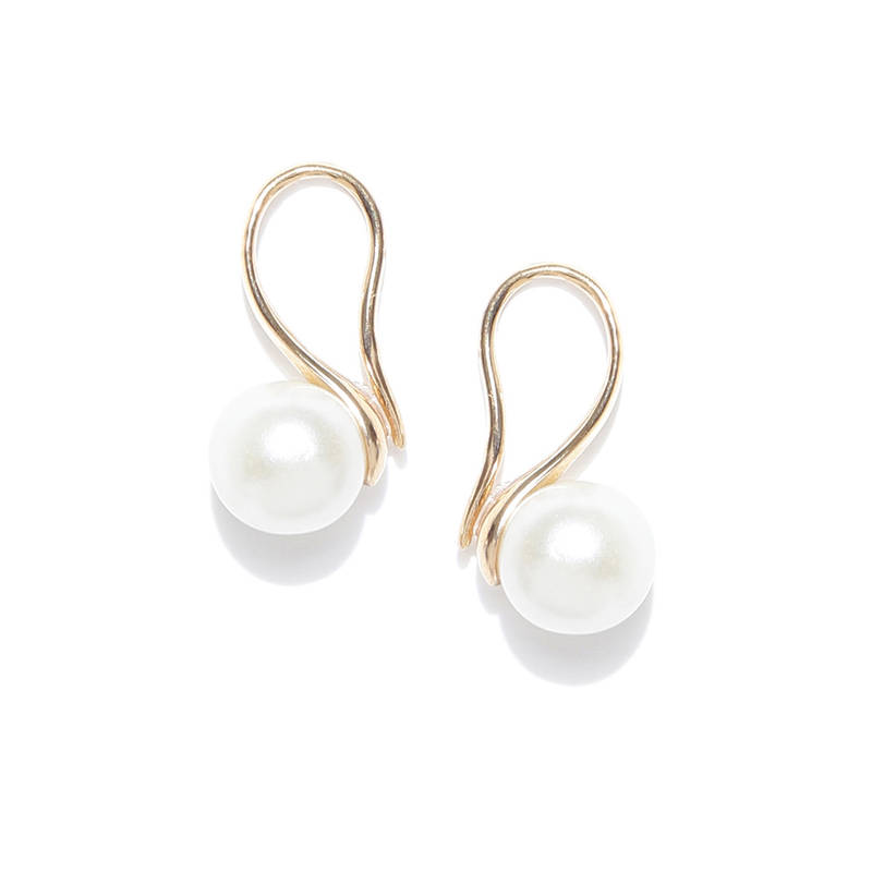 OOMPH Gold Tone White Pearls Minimal Ear Stud Earrings