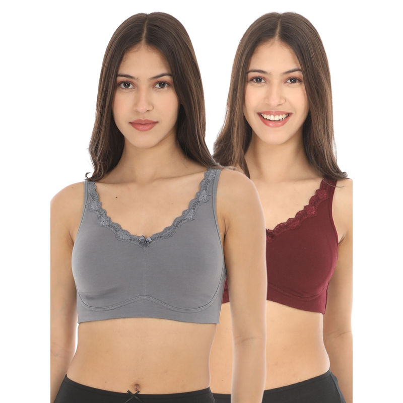 Adira Women Grey & Wine Regular Bliss Bra (Pack of 2) (30B)