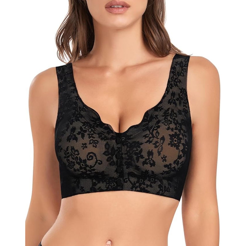 BRACHY Women Black Front Open Maternity Feeding Bra (XL)