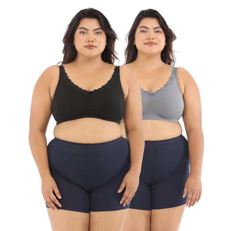 Adira Women Plus Size Black & Grey Regular Bliss Bra (Pack of 2) (38B)