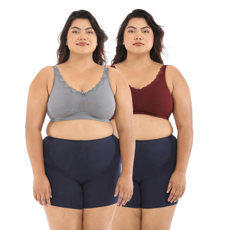 Adira Women Plus Size Grey & Maroon Regular Bliss Bra (Pack of 2) (44B)