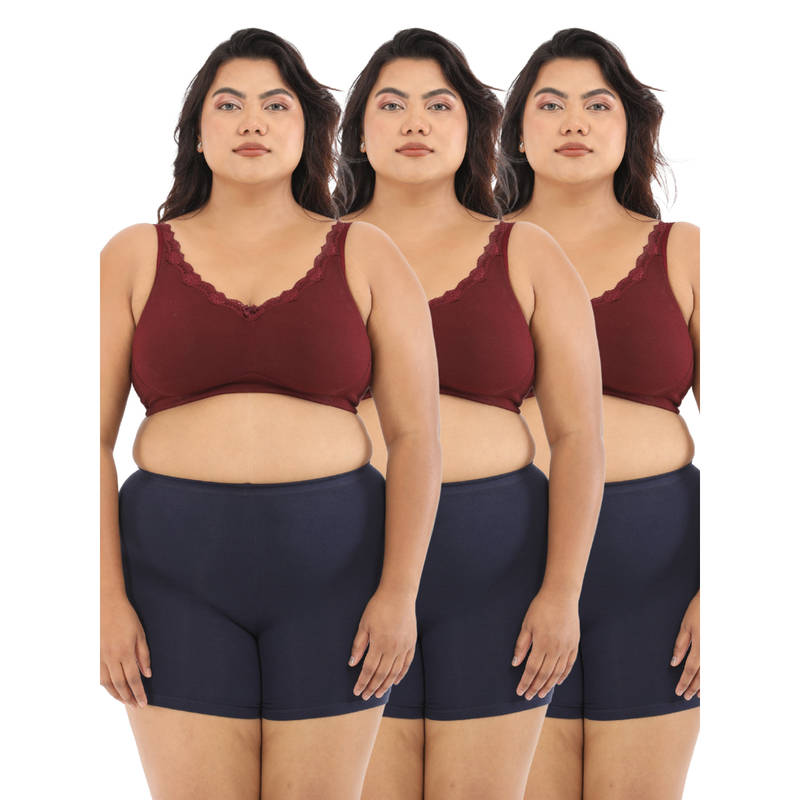 Adira Women Plus Size Maroon Regular Bliss Bra (Pack of 3) (40B)