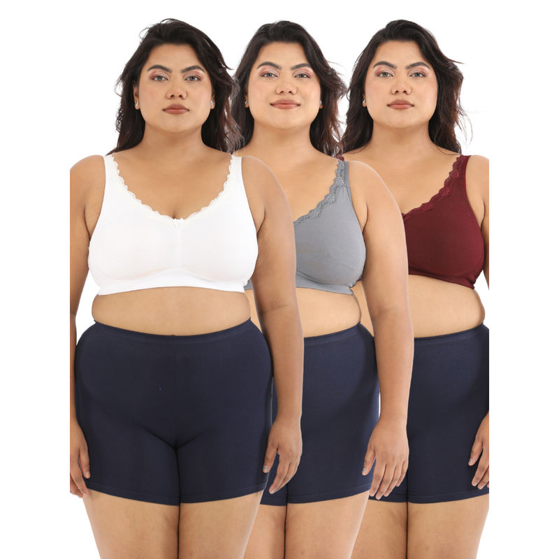 Adira Women Plus Size White Grey & Maroon Regular Bliss Bra (Pack of 3) (44B)