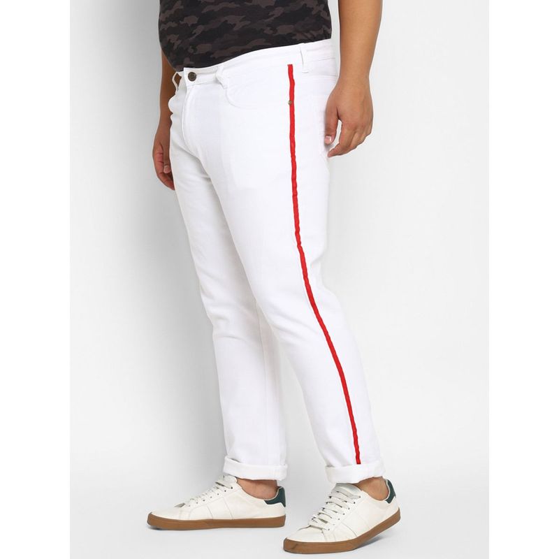 Urbano Plus Men White Regular Fit Side Striped Denim Jeans Stretchable (36)