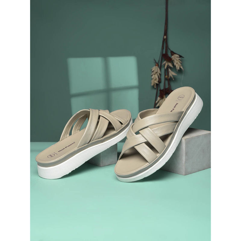 Hush Puppies Women Beige Wedge Sandals (UK 6)