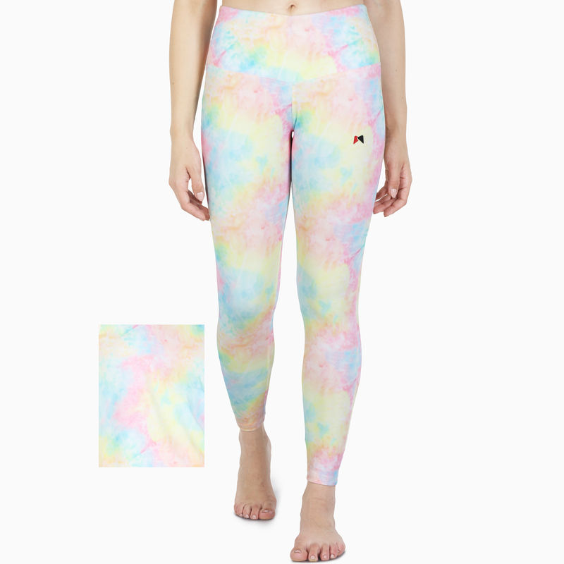 MuscleTorque Gym/Yoga High Waist Yoke Style Belt Tie & Dye Tight -Multicolor (M)