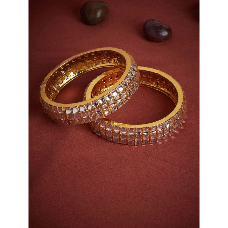 PANASH Set of 2 Gold-Plated Kundan Studded Handcrafted Bangles (2.6)