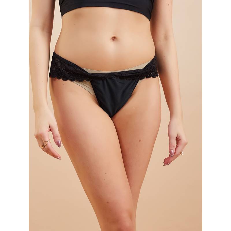 Secrets By ZeroKaata Women's Black Self Design Microfibre Lace Briefs (S)