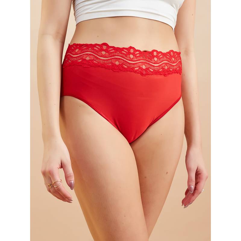Secrets By ZeroKaata Women's Red Self Design Microfibre Lace Hipster Briefs (S)