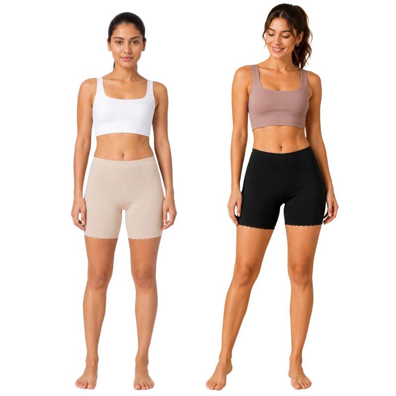 Secrets By ZeroKaata Women's Solid Stretchable Cycling Shorts (Pack Of 2) (S)
