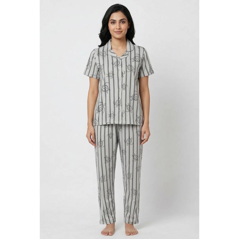 Zivame Women's Knit Cotton Shirt & Pyjama - Ultimate Grey (XS)