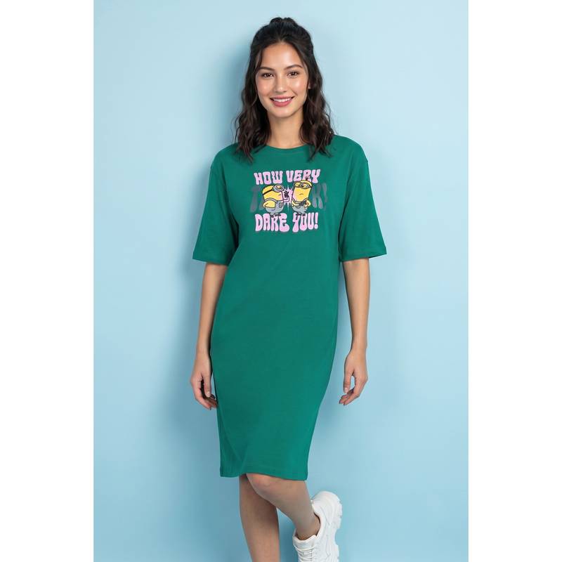 Zivame Women's Minions Knit Cotton Night Dress - Ultramarine Green (XL)