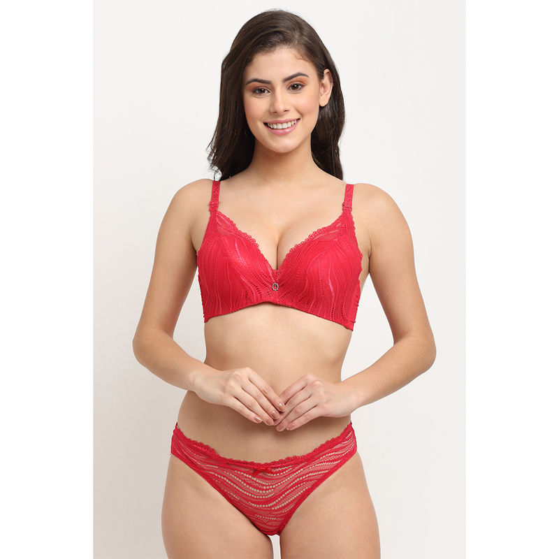 Makclan Sexy Lace Contour Lingerie - Red (Set of 2) (32B)