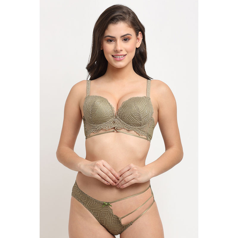 Makclan Comfy Flirt and Fervent Lingerie - Olive (Set of 2) (32B)
