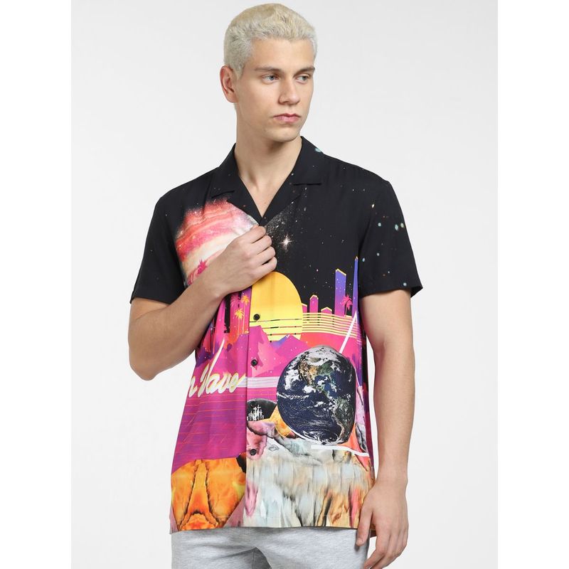 Jack & Jones Black Graphic Print Short Sleeves Shirt (XL)