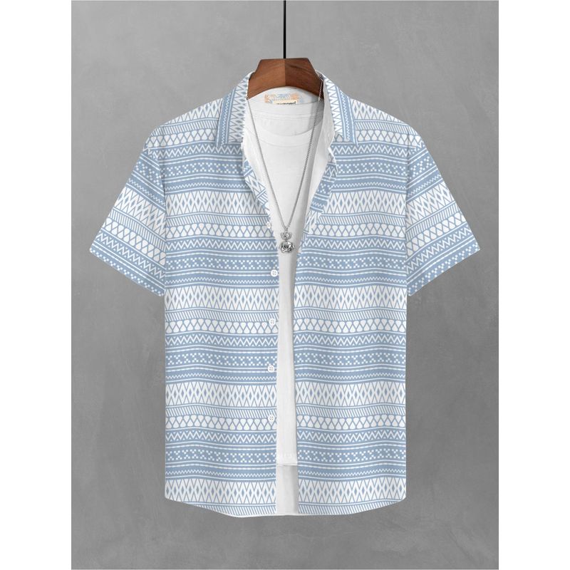 BULLMER Trendy Printed Blue Causal Shirt for Men (L)