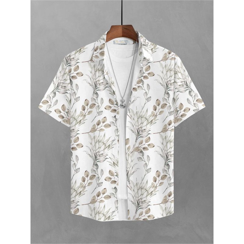 BULLMER Trendy Floral White Causal Shirt for Men (M)