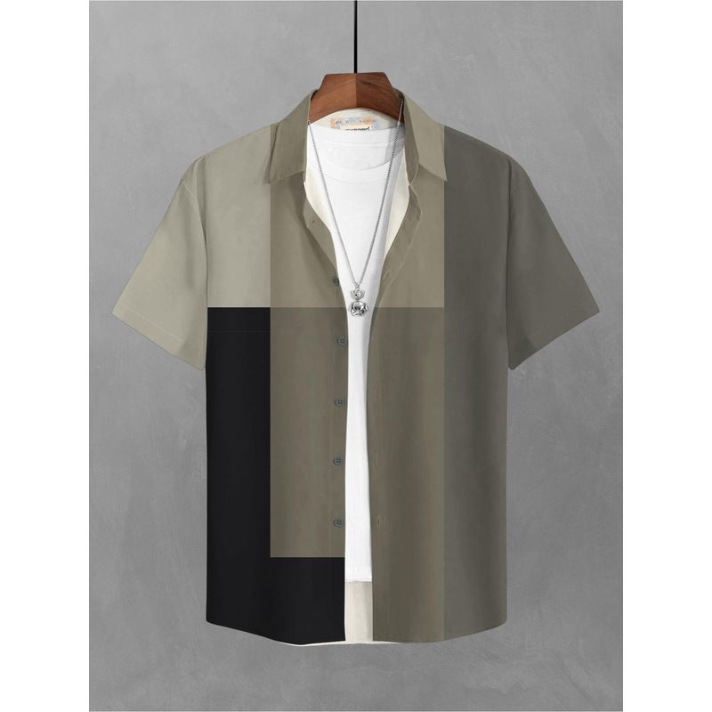 BULLMER Trendy Colorblock Khaki Causal Shirt for Men (L)