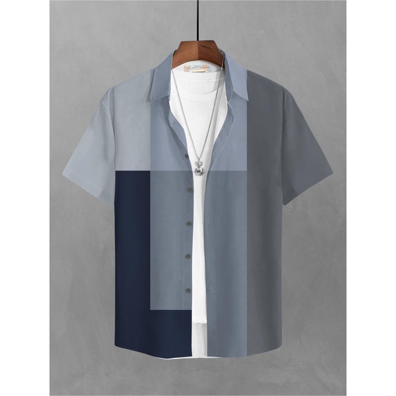BULLMER Trendy Colorblock Blue Causal Shirt for Men (S)