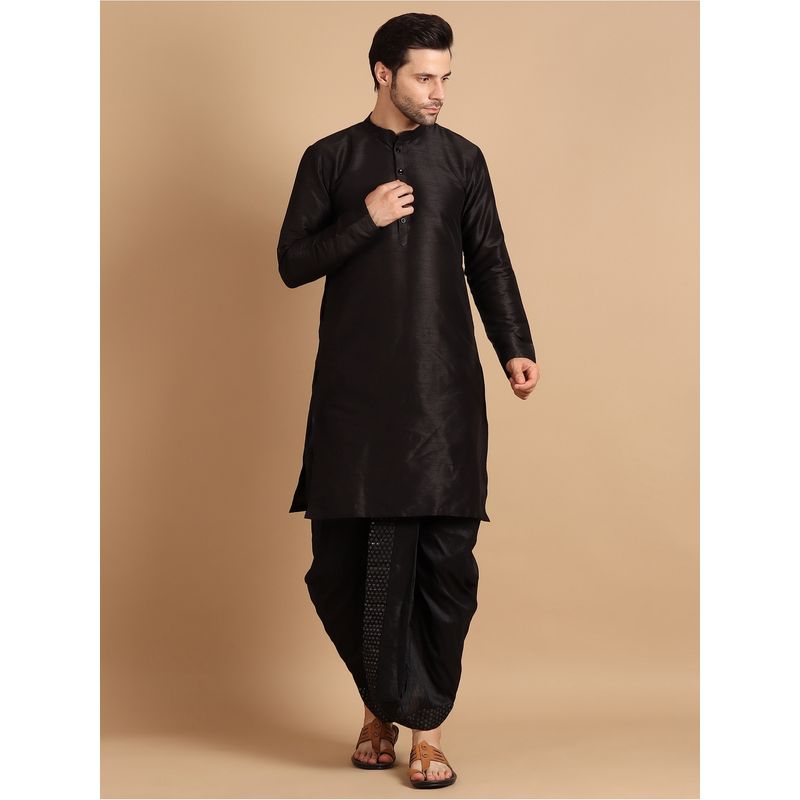 Uri and MacKenzie Black Mandarin Collar Kurta with Dhoti (S)