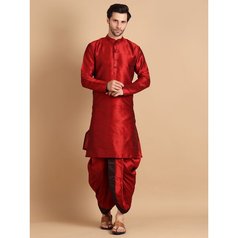 Uri and MacKenzie Maroon Mandarin Collar Kurta with Dhoti (S)