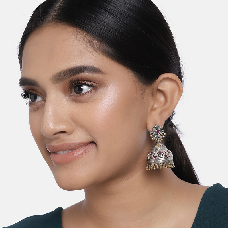 Peora Oxidised Silver Plated Brass Jhumki Earring For Women PF55E31R
