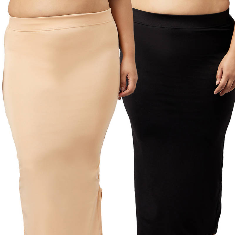 Secrets By ZeroKaata Women Plus Size Solid Seamless Saree Petticoat (Pack of 2) (L)