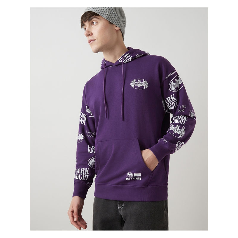 Bewakoof Official Dc Merchandise Batman Men s Purple Graphic Printed Oversized Hoodie S