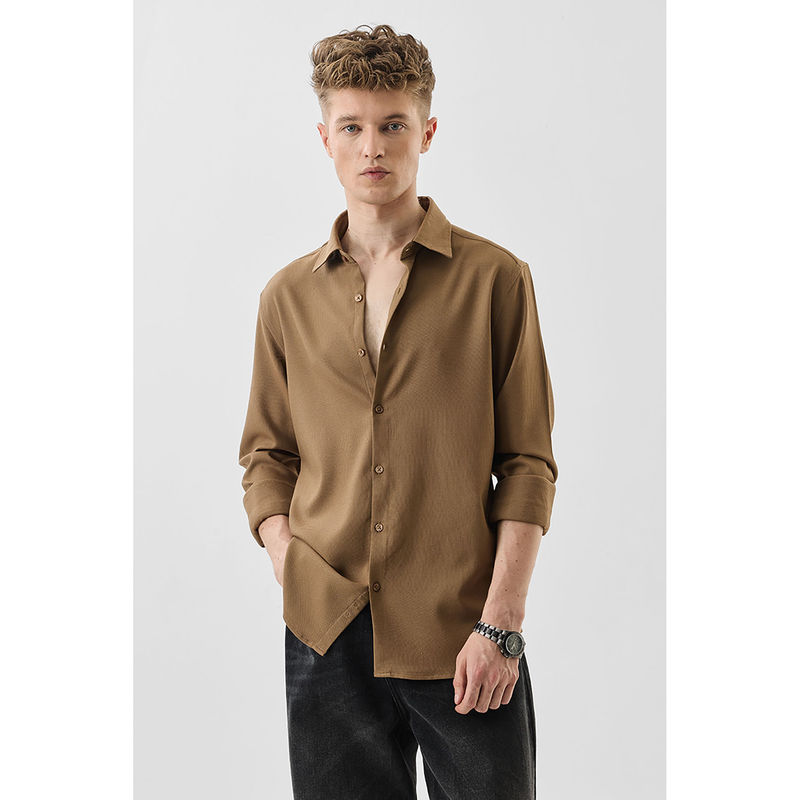 Snitch Brown Textured Full Sleeves Slim Casual Shirt (2XL)