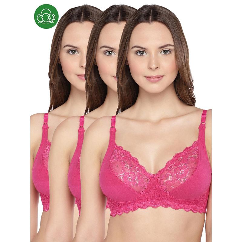 Inner Sense Organic Cotton Antimicrobial Laced Non-Padded Bra (Pack of 3) (32B)