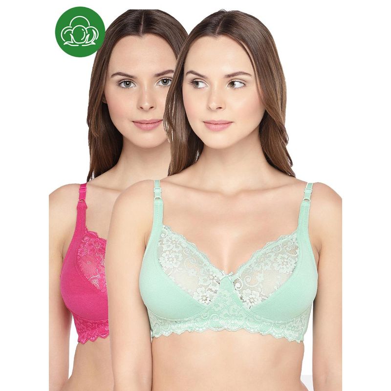 Inner Sense Organic Cotton Antimicrobial Laced Non-Padded Bra (Pack of 2) (32C)